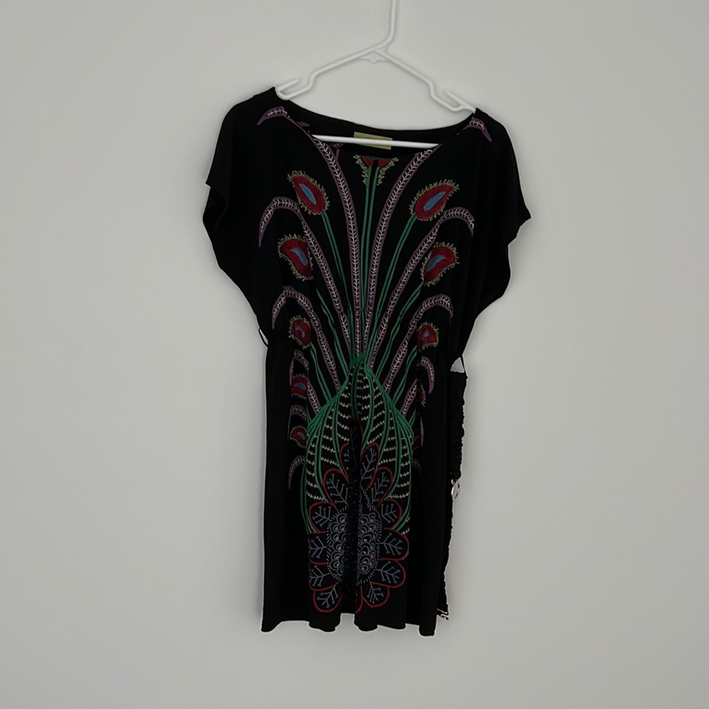 Orion black dress with peacock design
